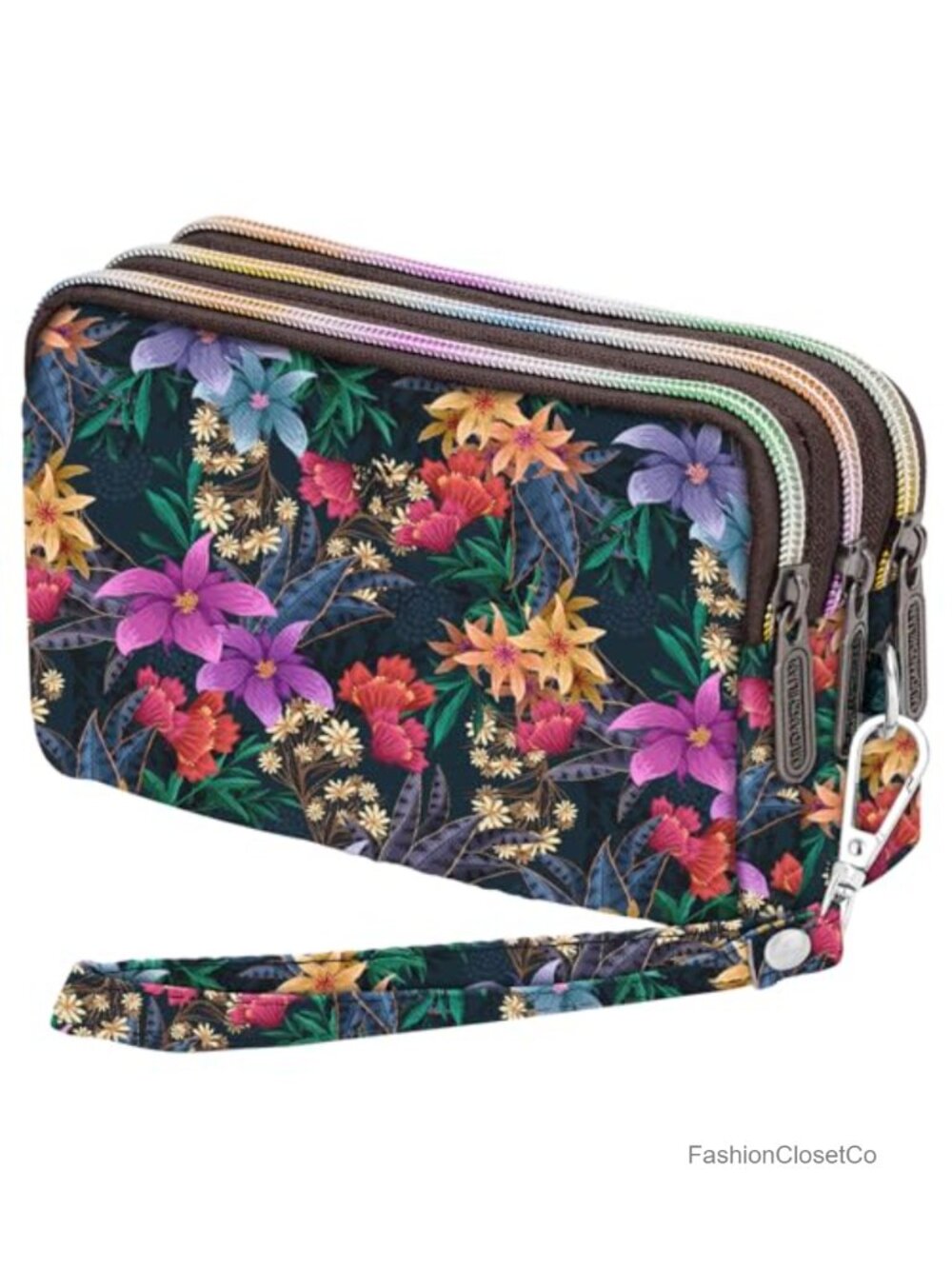 Large Capacity Quilted Wristlet Wallet with Strap, 3 Zippers Cell Phone Bag